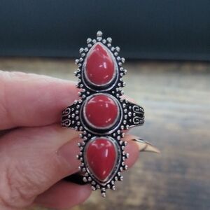 Red Coral Teardrop Ring